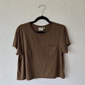 Richer Poorer – Pima Boxy Crop Tee with Pocket – Latte – Large